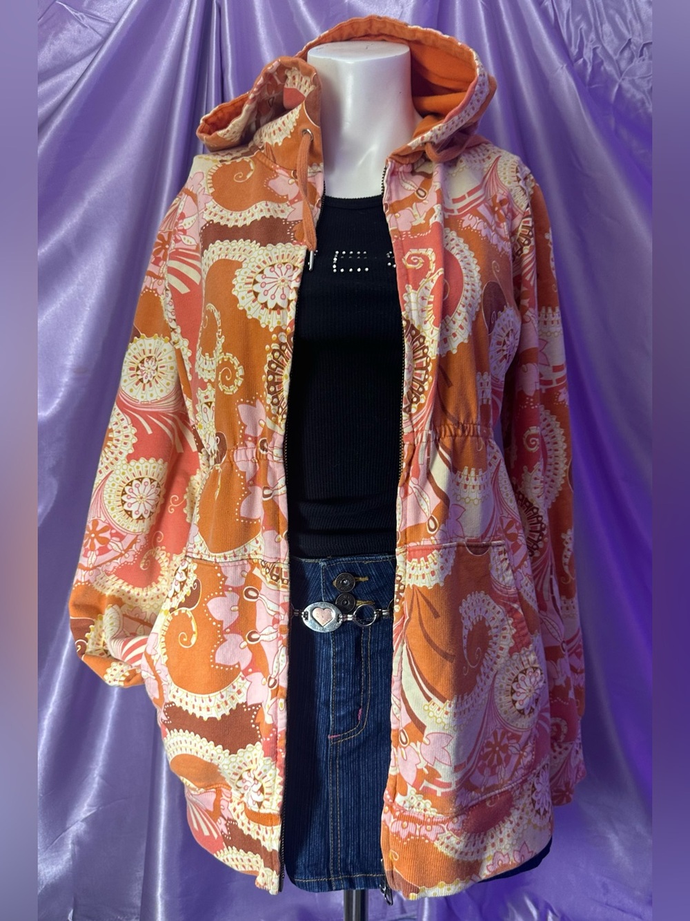 Vintage Lucky Brand Y2K Retro Sunset Paisley Zip Hoodie Indie Sleaze S boho